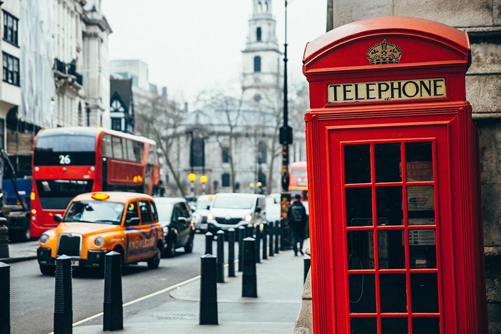 A london street scene with telephone box